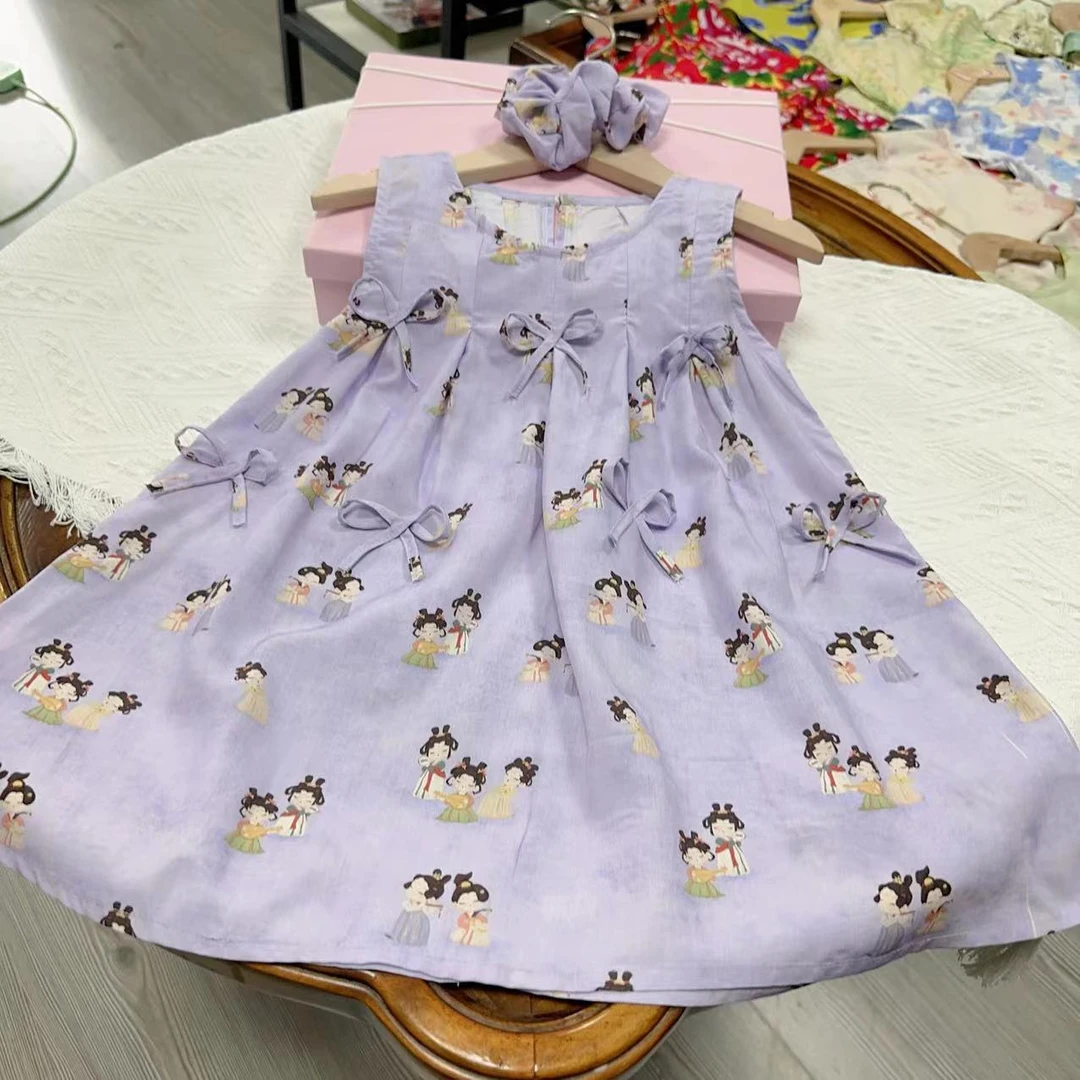 【安大秋】女童蝴蝶结连衣裙2024夏款夏季甜美风公主裙碎花时尚