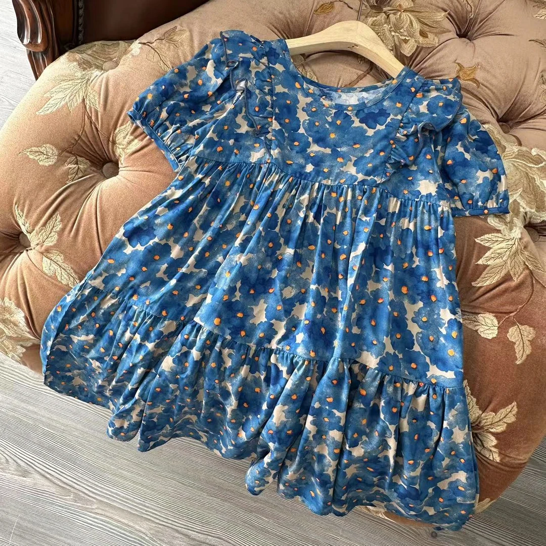 【安大秋】5.30 天空之城连衣裙  儿童女童碎花蓝色时尚夏季连衣裙