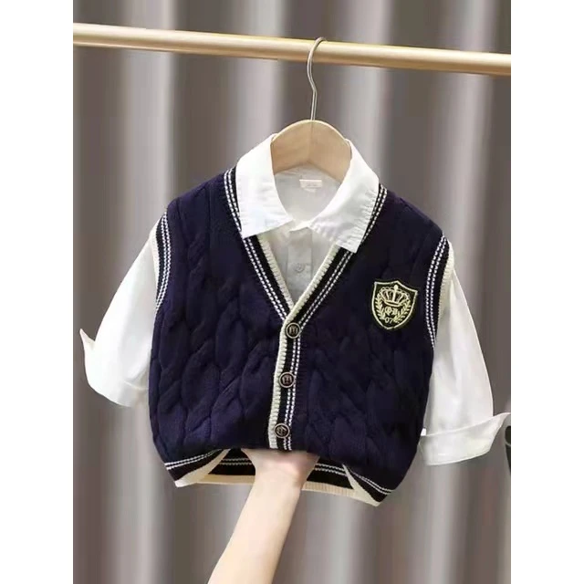 2023春秋新款儿童毛衣马甲男童衬衫内搭针织衫洋气学院风韩系背心