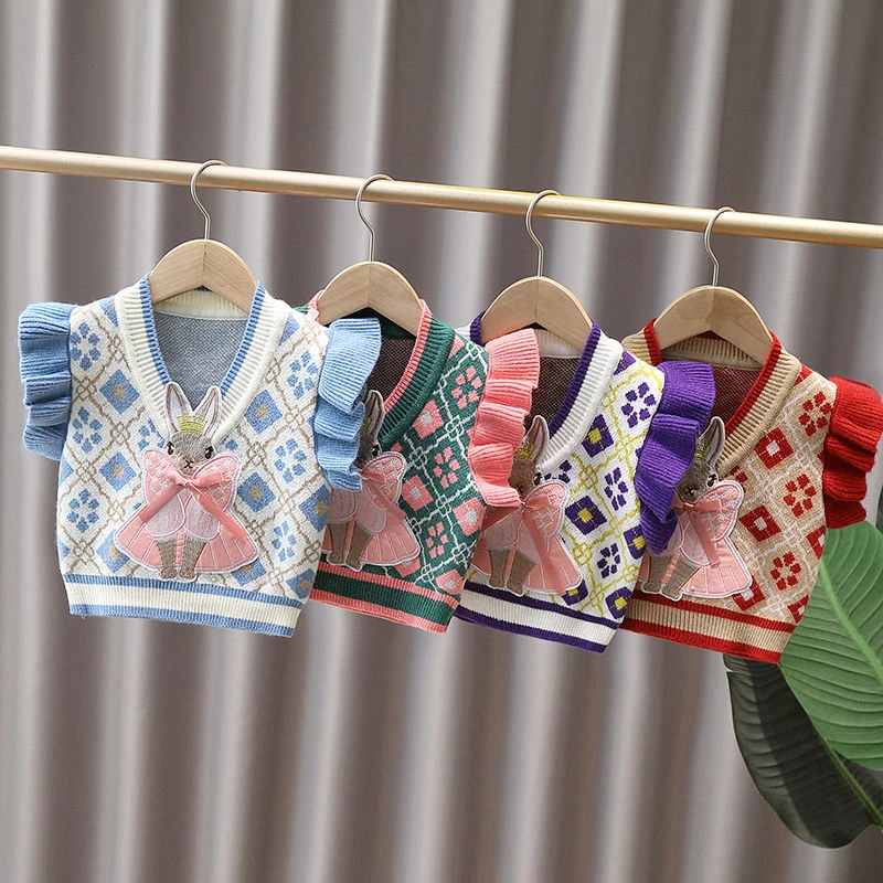 背心女外穿宝宝针织背心2023春秋新款女童毛衣马甲儿童卡通针织衫
