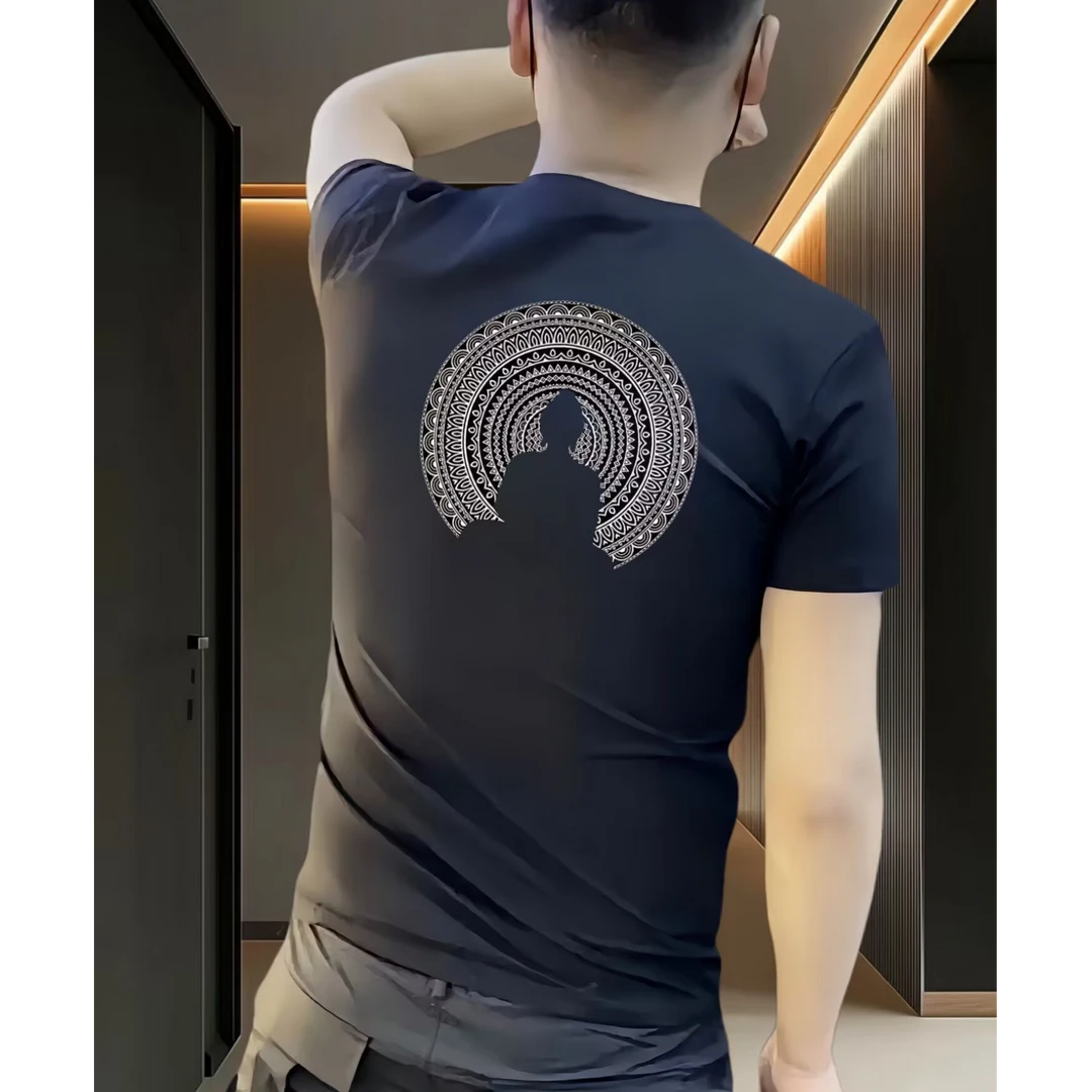 2024新款时尚潮流男士百搭修身圆领弹力印花高品质短袖T恤