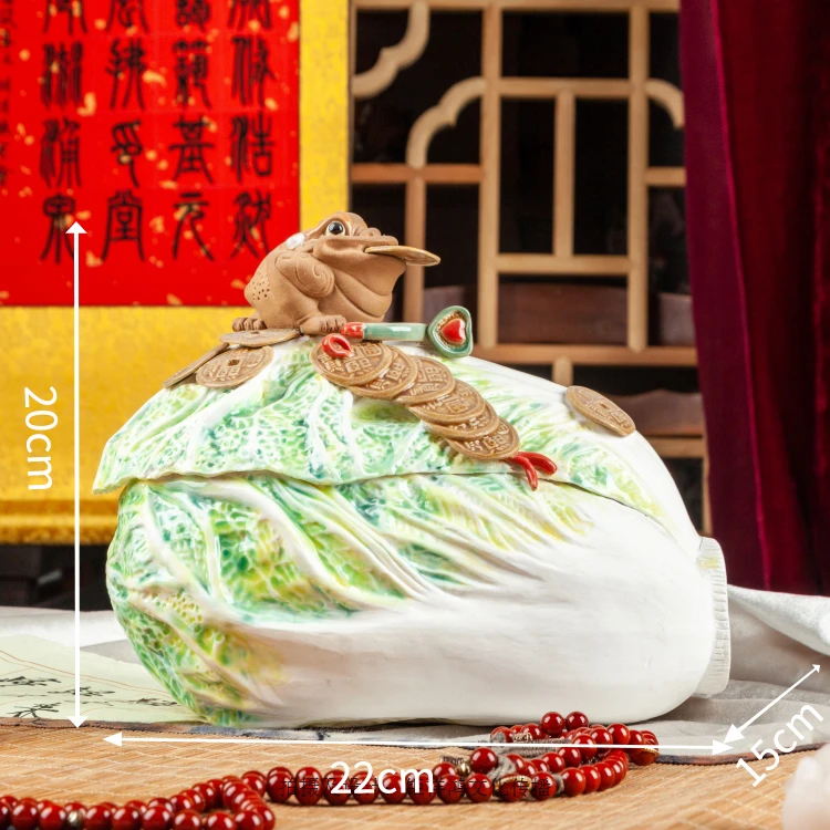 富甲一方白菜佛山石湾公仔陶瓷摆件客厅手工 客厅酒柜工艺装饰