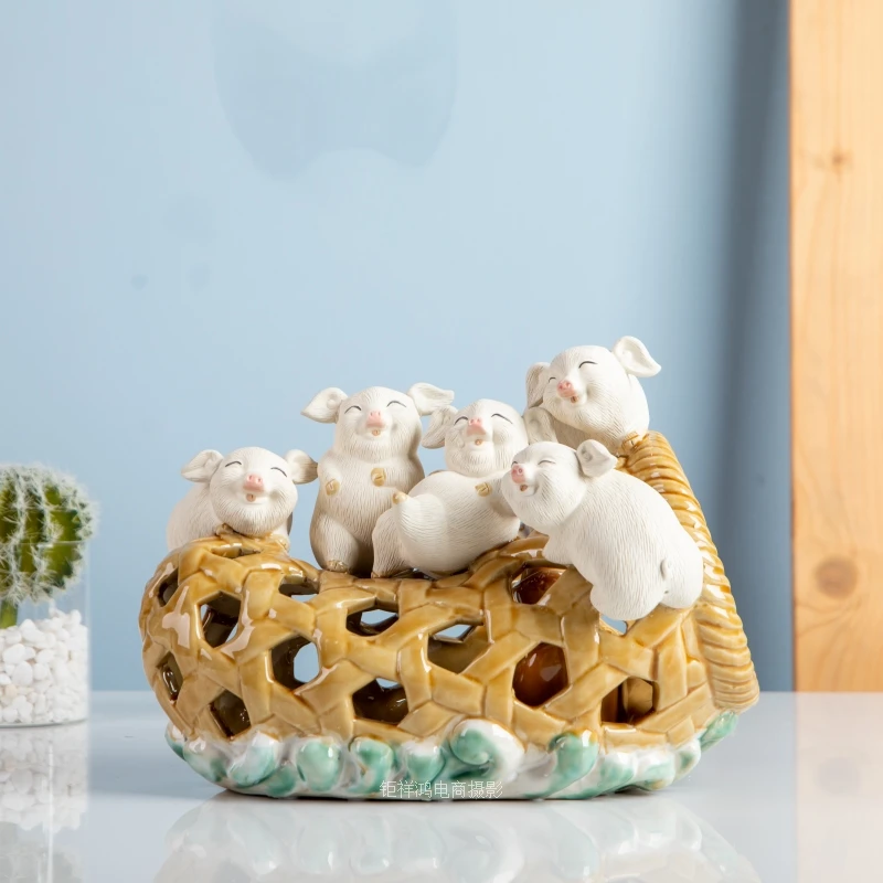 五福临门 非遗佛山石湾公仔陶瓷摆件 纯手工新中式庭院客厅书房