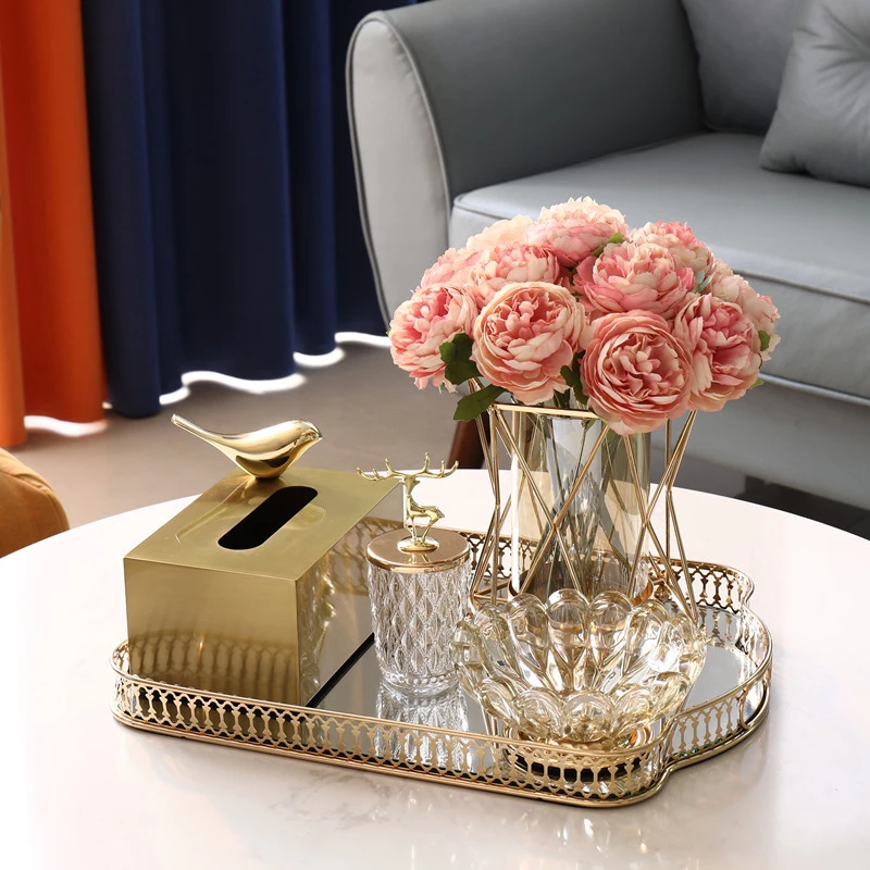 【新疆包邮】镜面玻璃托盘长方形茶盘轻奢水杯杯子水果托盘