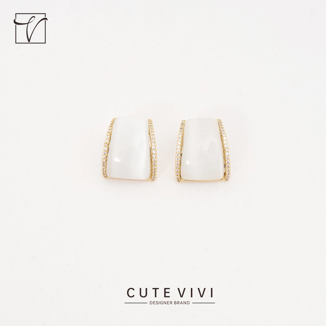 铜合金合成锆石耳饰 经典百搭气质耳环-ZE240-37