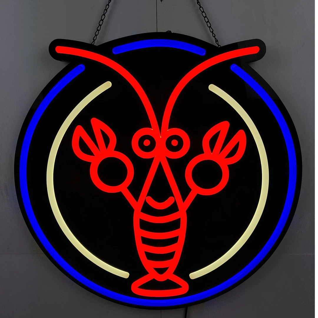 网红小龙虾夜宵烧烤店餐饮大排档一体成形霓虹灯动态发光灯牌
