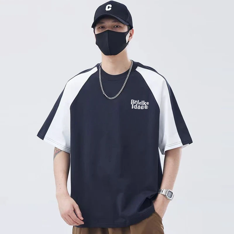 2707【藏青玲姐推荐】2025夏季新款短袖藏青色运动插肩短袖