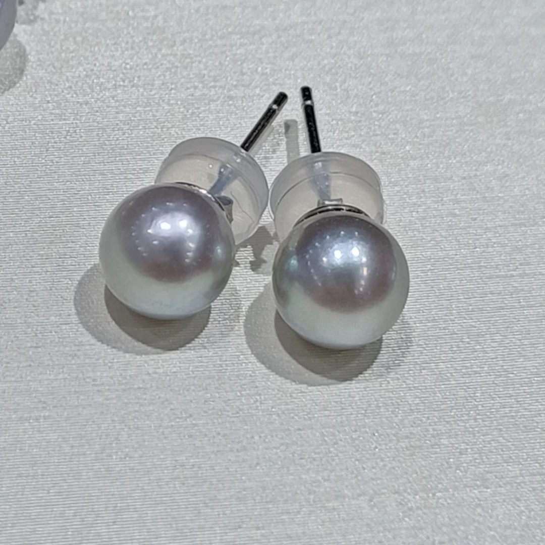 【佳佳专享】正圆基本无暇  天然海水珍珠真多麻耳钉5-6mm