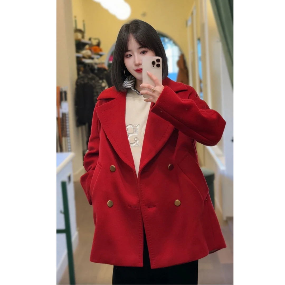未使用 MaxMara 黑标气质双排扣时尚羊绒短款大衣 DY0082