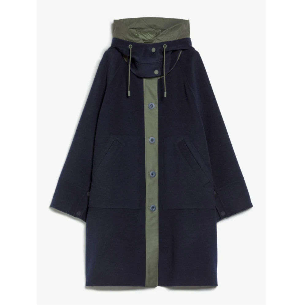 全新未使用 MaxMara WEEKEND 连帽拼接中长款羊毛大衣外套 CHICCA