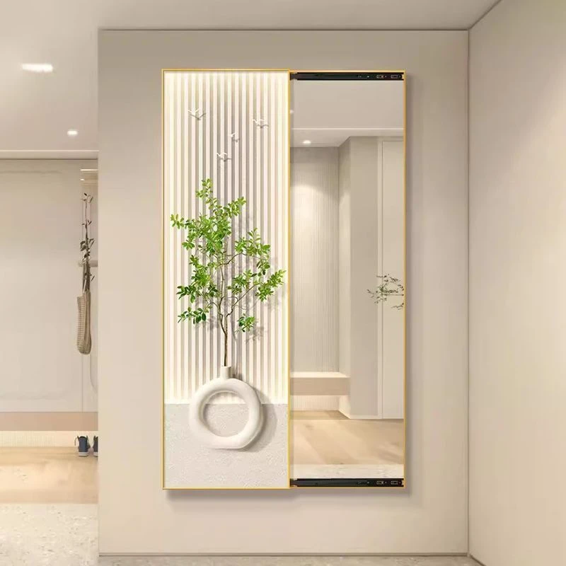 法式奶油风玄关装饰画隐藏式推拉全身镜客厅卧室可关闭穿衣镜挂画