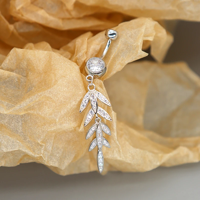 925银银制品 脐钉欧美秋季新款S925纯银树叶肚脐钉女脐环性感饰品