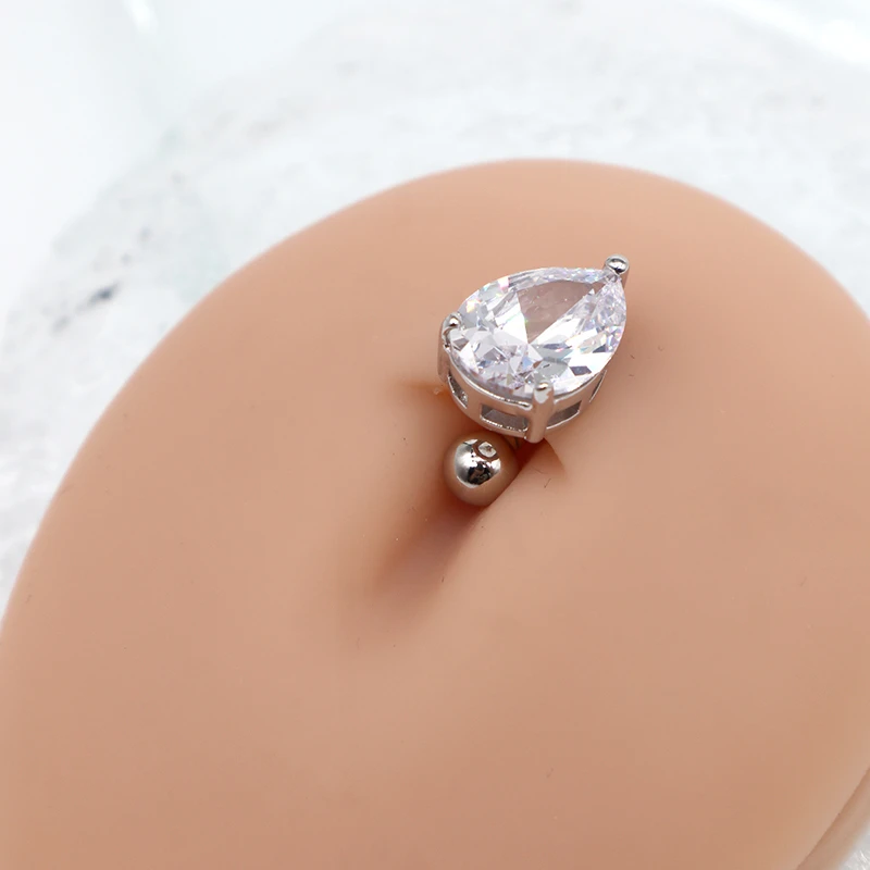 925银银制品 水滴肚脐钉防过敏闪锆石肚脐环穿刺饰品精美礼物倒扣