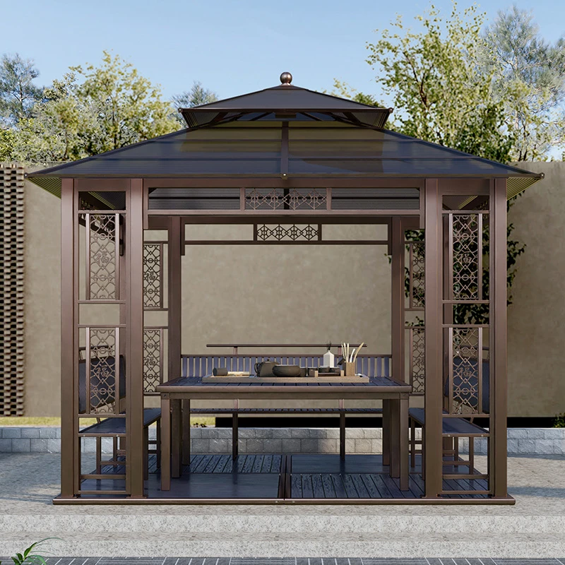 凉亭户外别墅庭院铝合金花园遮阳棚室外新中式楼顶休闲农家乐亭子