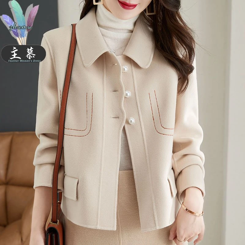 主慕2025秋冬新款时尚韩版显瘦休闲百搭气质纯色小个子毛呢外套女