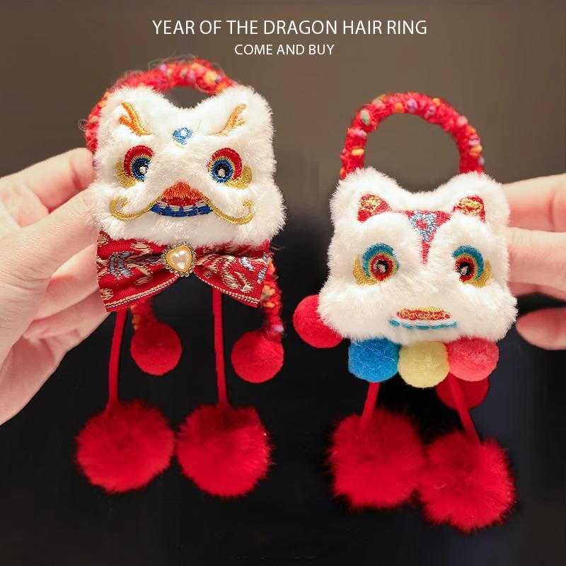 醒狮头绳女发夹过年发饰国风毛绒新年发卡中式古风喜庆龙年头饰