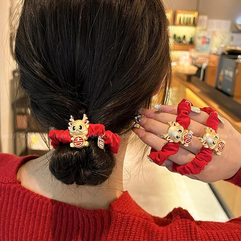 红色发圈头绳本命年生肖龙年2024新款发饰皮筋女扎头皮套头饰发绳