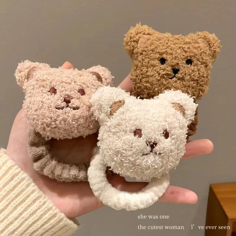 秋冬毛绒发圈儿童可爱小熊发绳甜美小女孩扎头发皮筋卡通超萌头饰