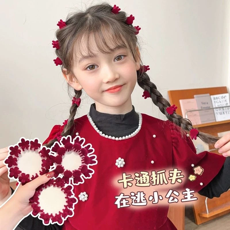 新年发饰儿童酒红植绒小抓夹宝宝迷你发卡公主女童刘海编发夹头饰