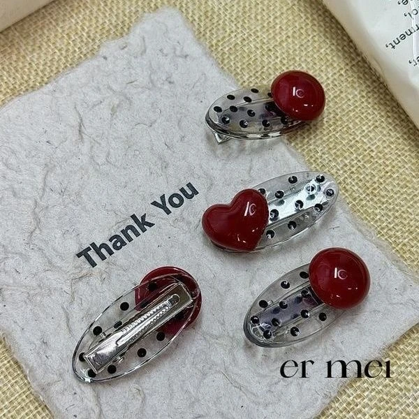 红色爱心波点发夹边夹侧边刘海夹前额碎发鸭嘴夹小夹子头饰发卡女