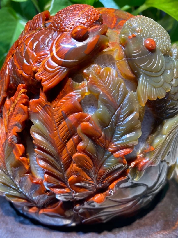 宣府战国红玛瑙精品镂空雕刻年年有鱼摆件