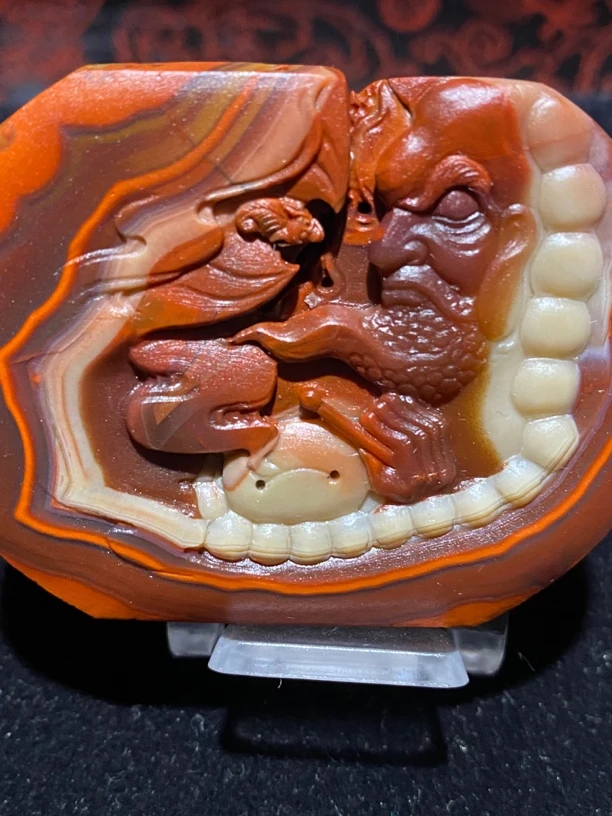 宣化战国红玛瑙精工雕刻悟到吊坠 手把