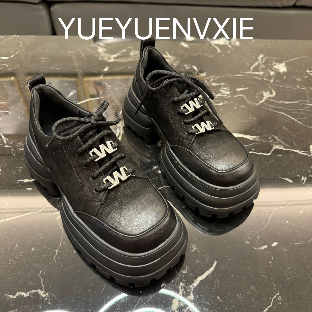 悦悦 早秋大W家 德比鞋美拉德风 低帮厚底时尚系带女鞋