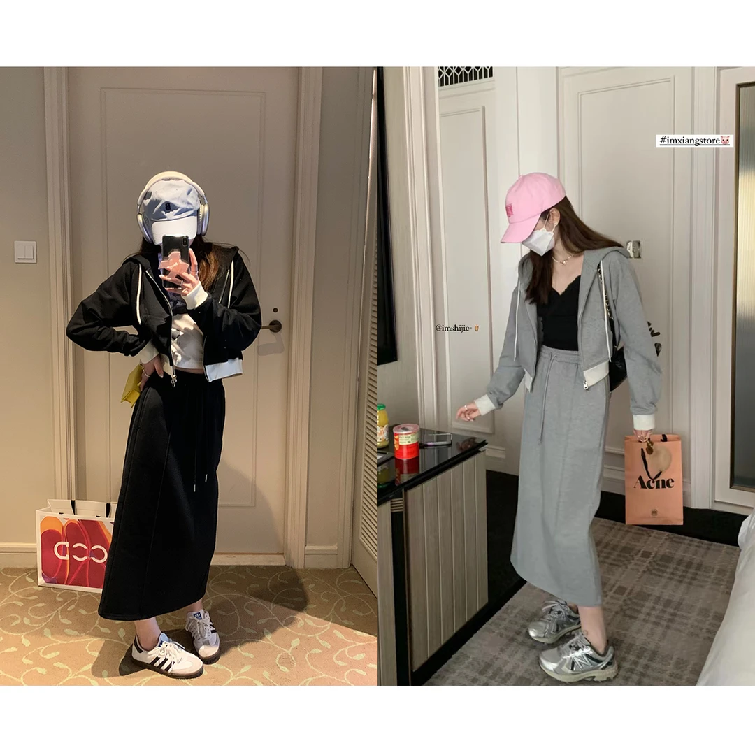 断码捡漏 懒人穿搭韩系休闲风卫衣套装开叉设计感两件套-215