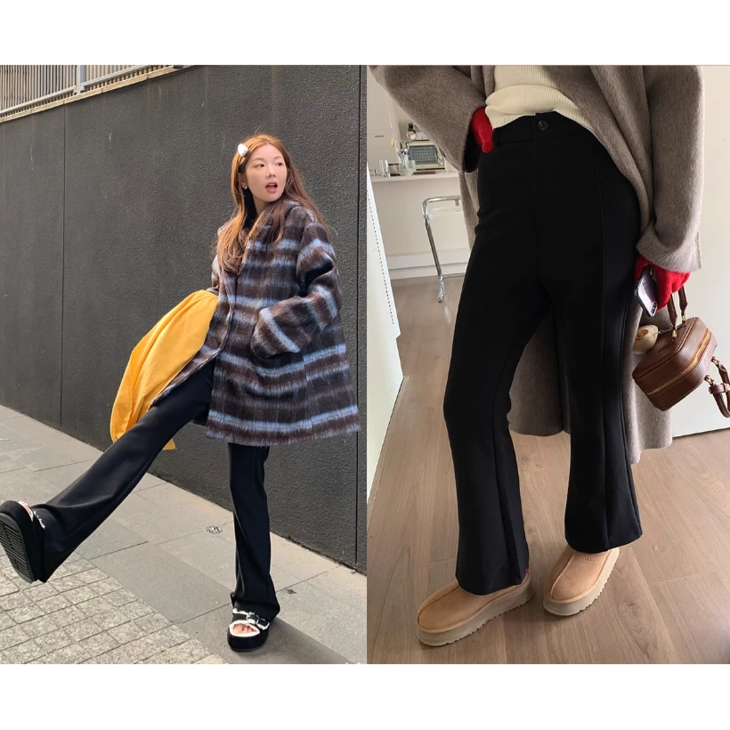 断码捡漏 加绒神裤系列!!分割线微喇西装裤九分拖地开叉-320