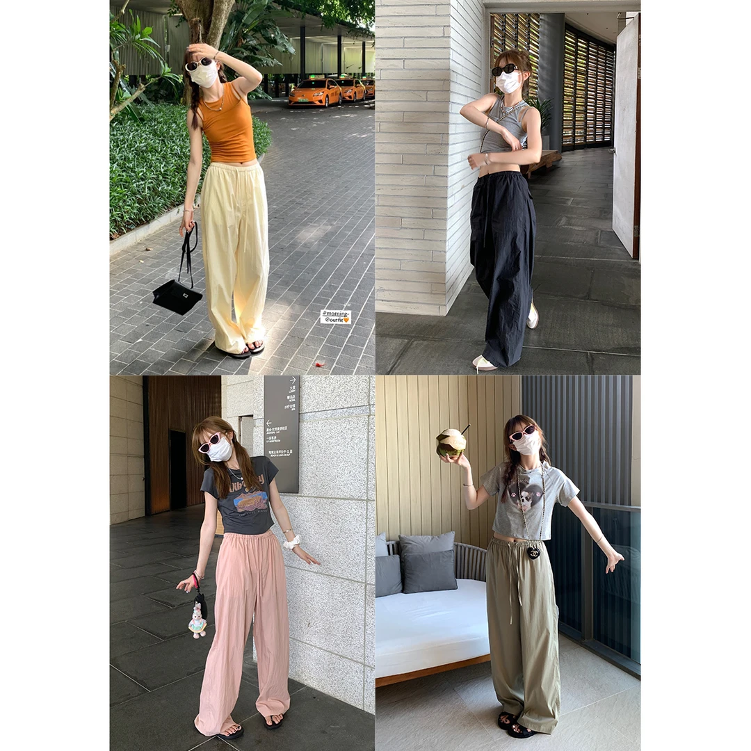 断码捡漏 夏日清爽cool 多色直筒抽绳工装裤女薄款休闲-230