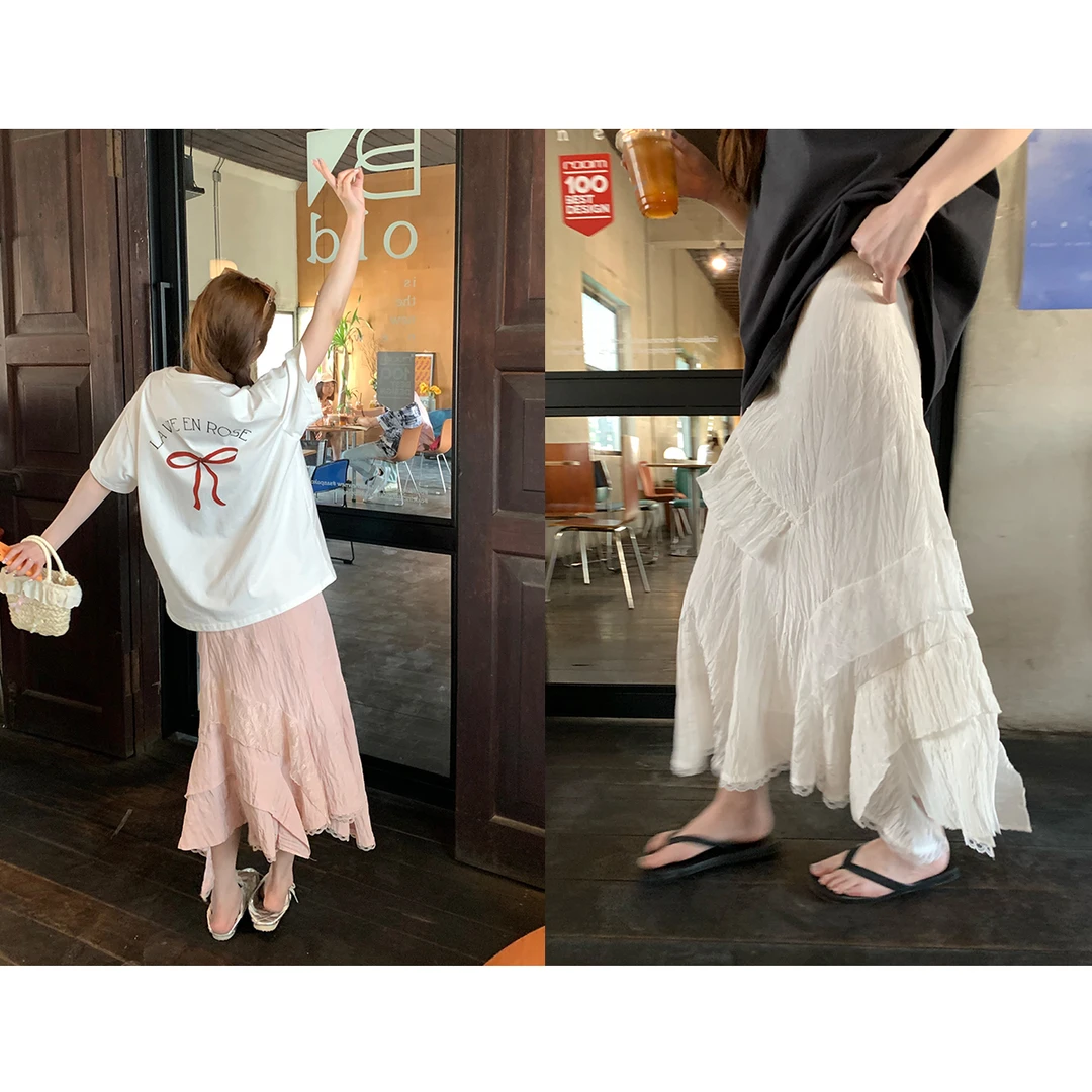 断码捡漏 心动信号蕾丝半身裙拼接不规则肌百褶裙理光泽感-207