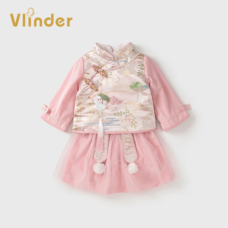 宝宝汉服裙子套装秋冬款1一3岁女童棉服半身裙加厚中国风周岁礼服