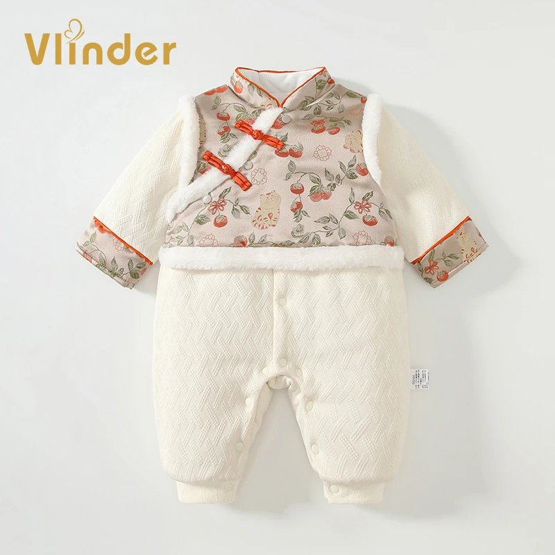 婴儿过年衣服冬季棉服男女宝宝夹棉加厚连体棉衣抓周服拜年服冬装