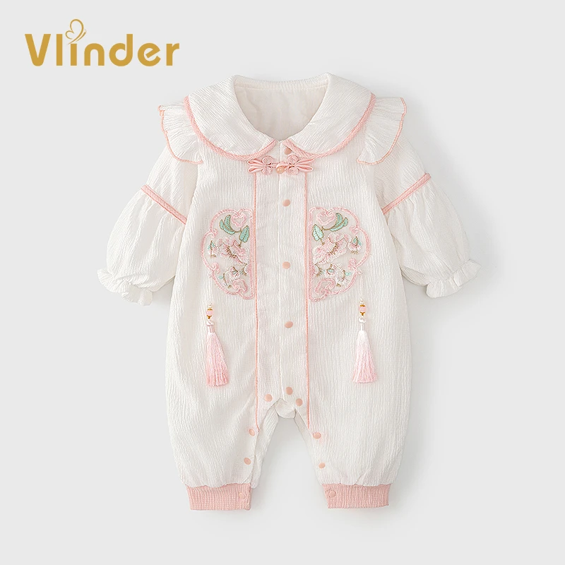 新生婴幼儿衣服秋装女春季连身衣满月百岁周岁礼服小月龄宝宝秋天