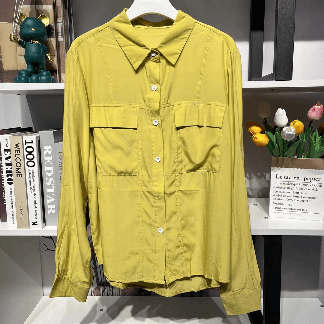时尚翻领黄色双口袋气质衬衫G22102
