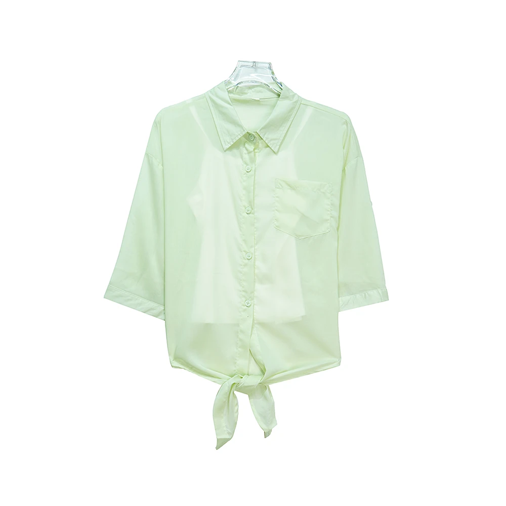 时尚绿色polo领不规则衬衫E4093