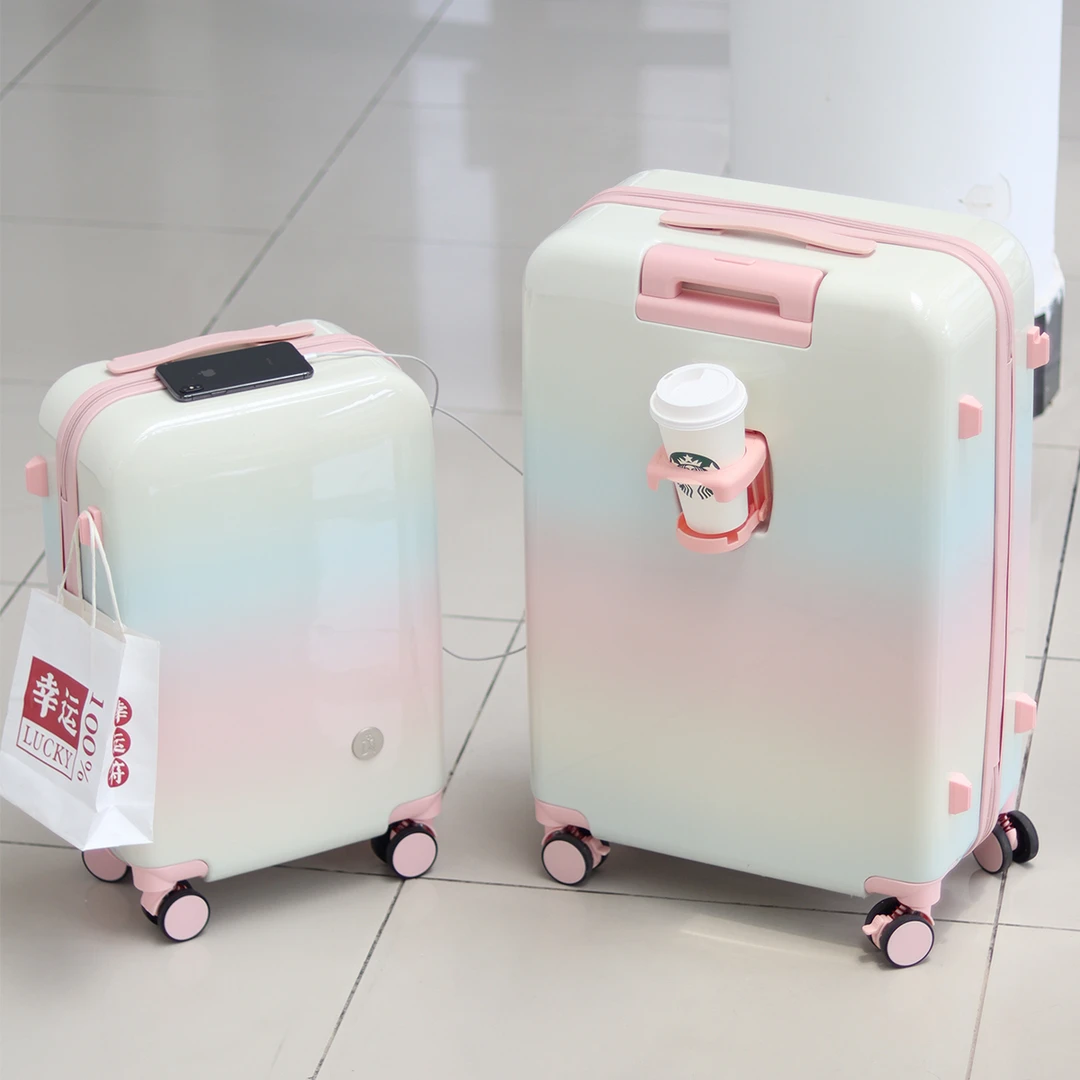 仙女专属彩虹渐变色旅行箱超轻高颜值行李箱女24寸多功能拉杆箱pc