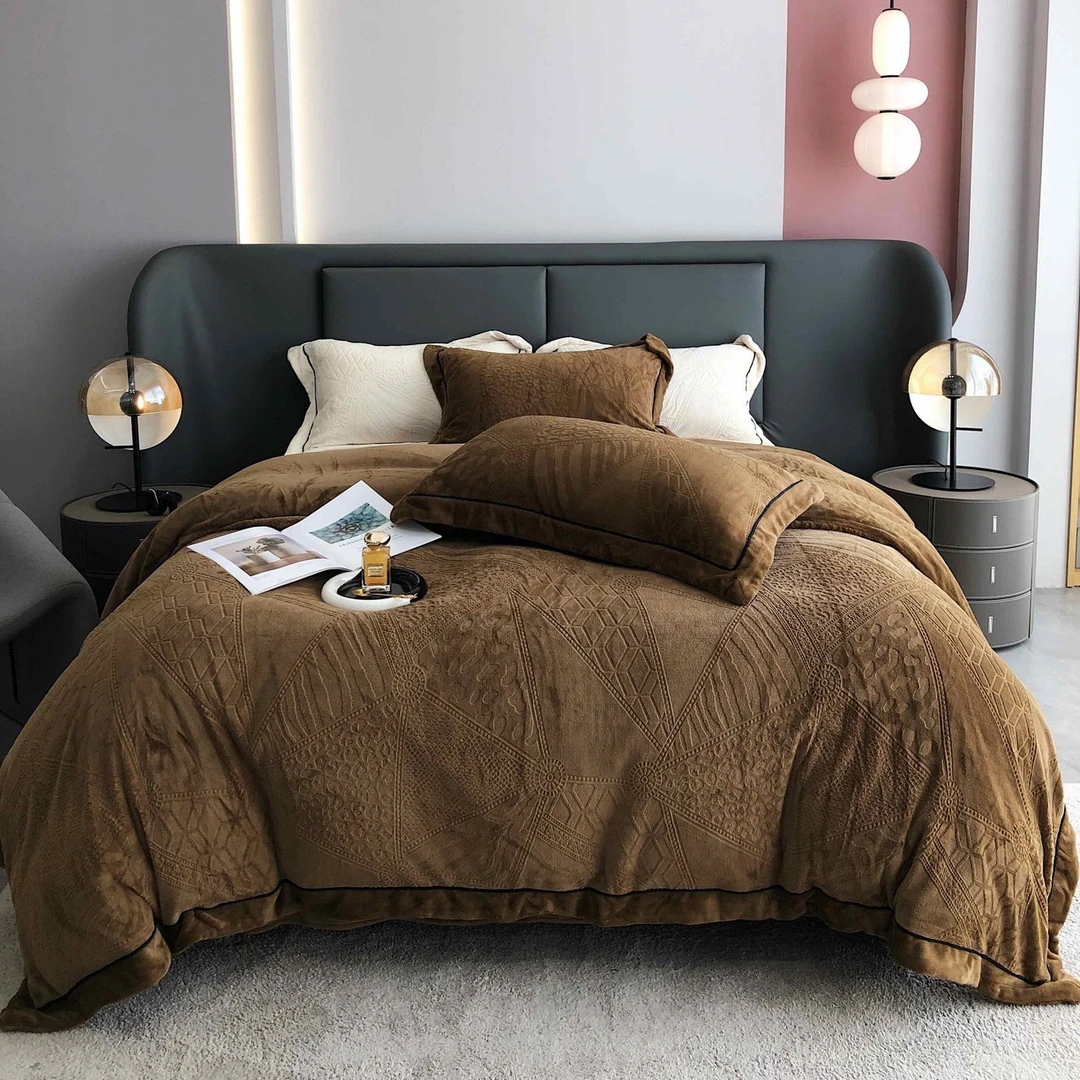 断码-魅野深棕雪芙绒全消光高克重牛奶绒四件套云绒