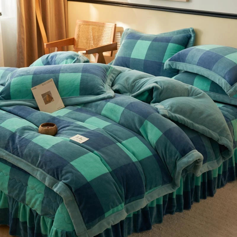 牛奶绒床盖四件套无印风款夹棉床盖套件加厚加绒双面绒四件套