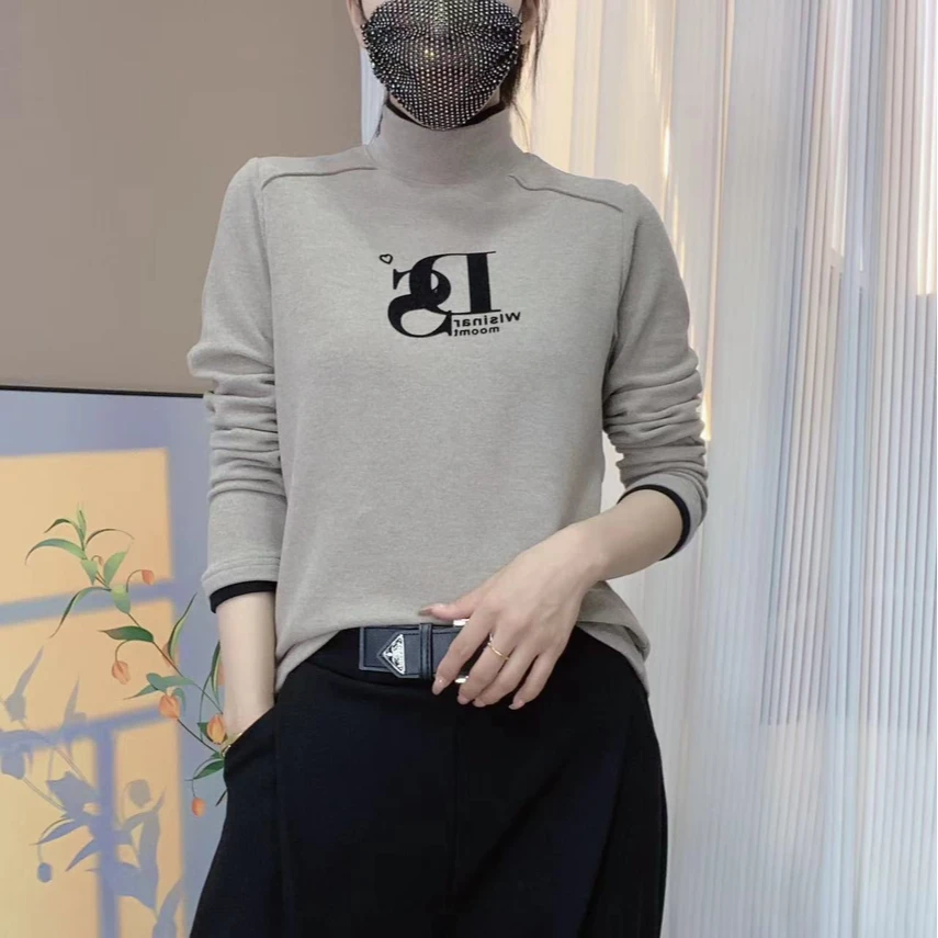 秋冬妈妈装纯色字母休闲时尚减龄显瘦百搭弹力气质加厚双面绒长袖
