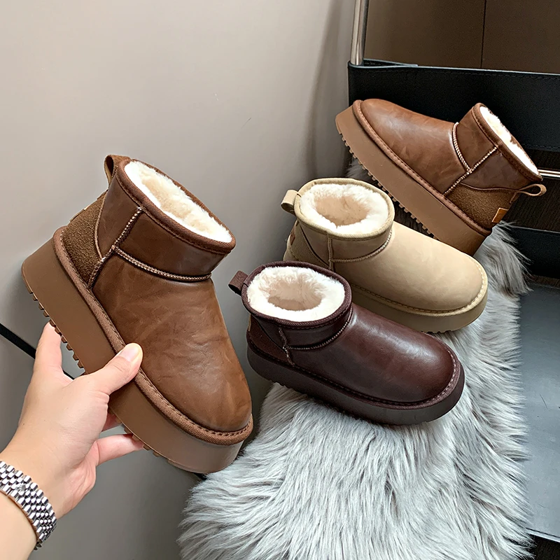 5cm厚底雪地靴女冬新款明星同款加绒厚防水松糕短筒内增高棉鞋子