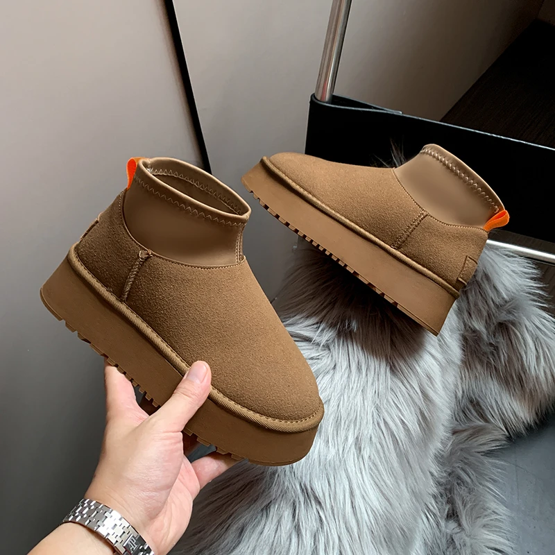 5cm增高厚底雪地靴女冬2024新款明星同款加绒厚防水松糕短筒棉鞋