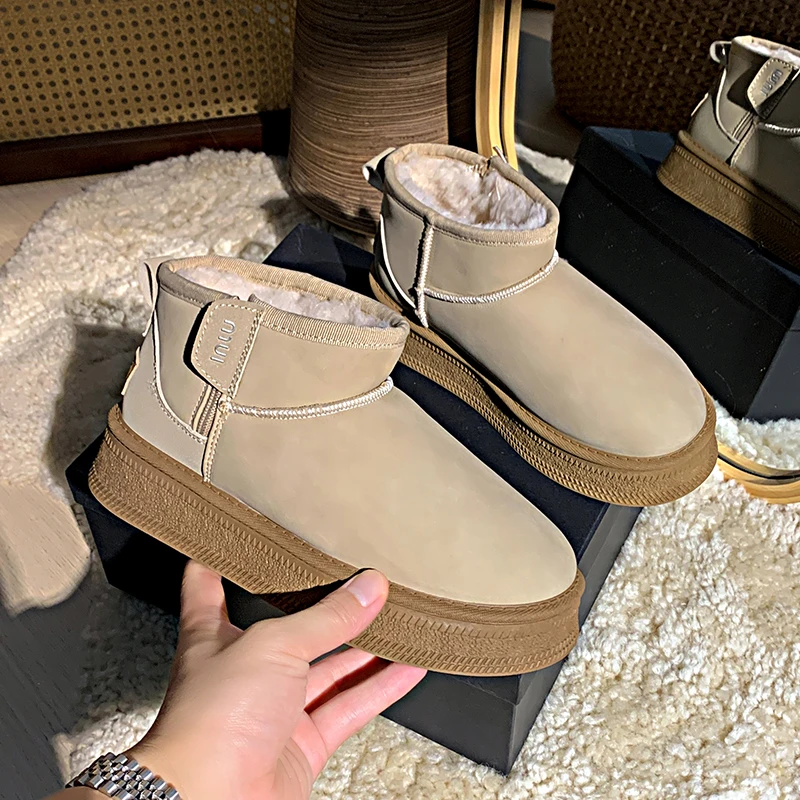 4cm雪地靴女冬季保暖棉鞋外穿加绒加厚短筒棉靴厚底防滑短靴