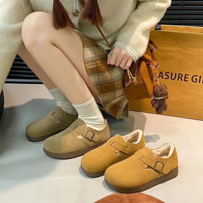 保暖勃肯鞋平跟单鞋厚底休闲豆豆鞋鞋子秋冬女鞋韩版复古时尚百搭