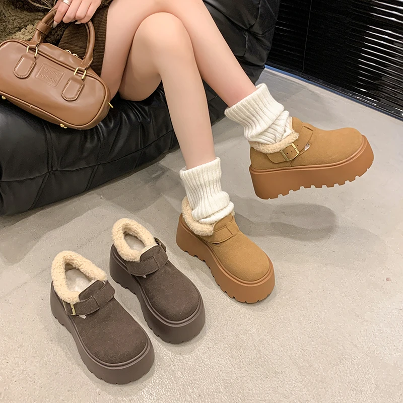 7cm增高包头半拖鞋外穿厚底增高雪地靴女款冬季新款加绒一脚蹬