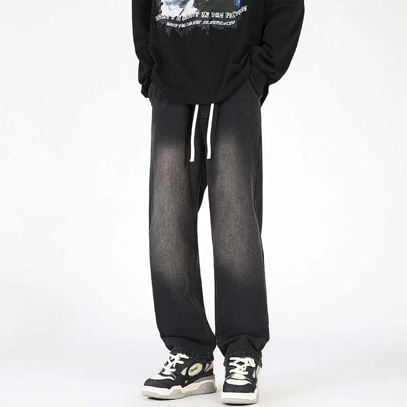 BAOZAN/爆赞潮流牛仔裤男新款百搭港风渐变阔腿直筒裤男休闲长裤