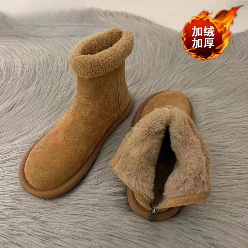 加厚秋冬新款复古轻奢保暖棉鞋女高级感内里绒毛后拉链高帮雪地靴