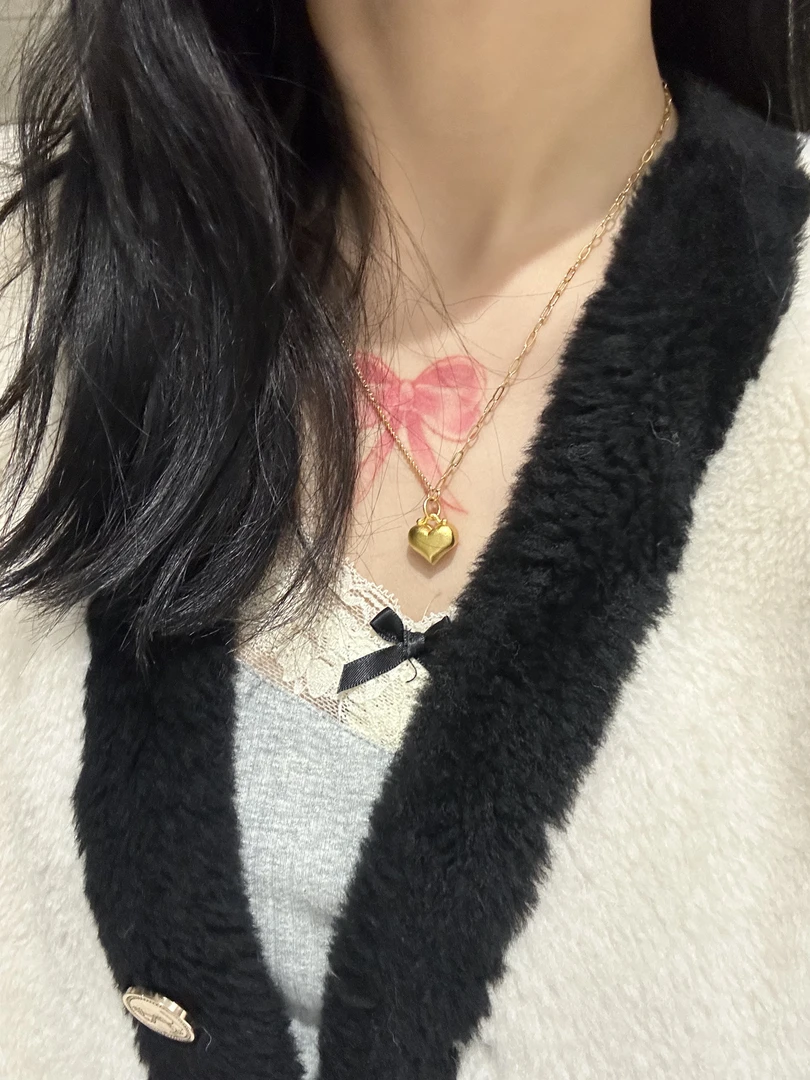 铜合金项链 爱心吊坠心形金店同款锁骨链AB链轻奢百搭项链吊坠