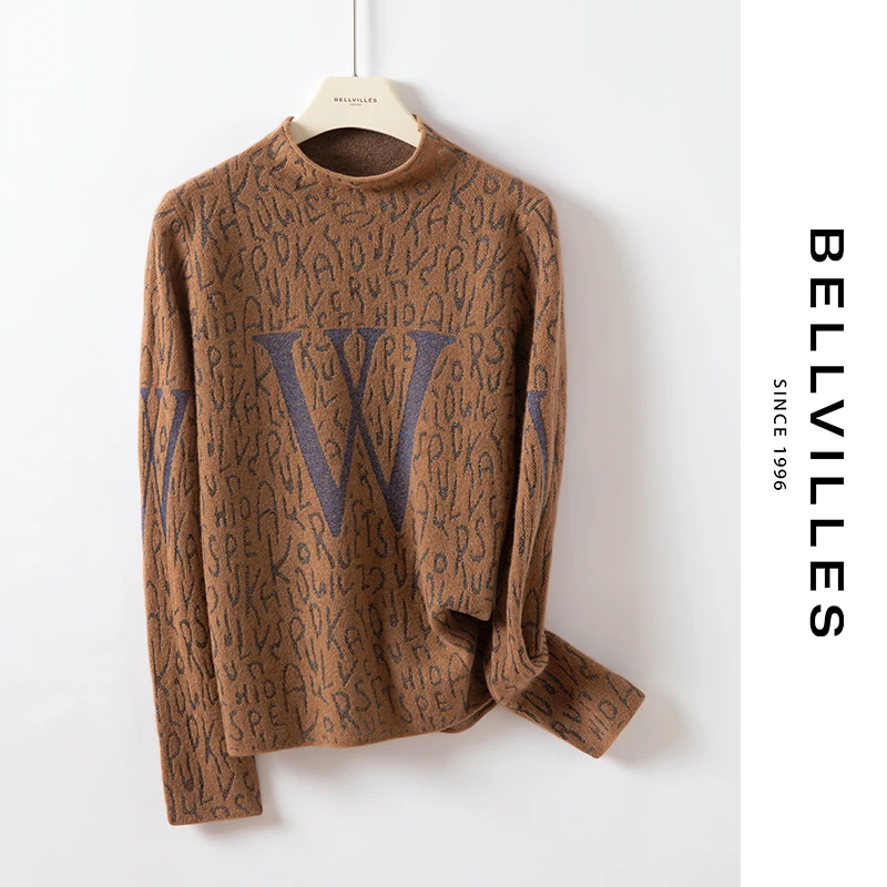 贝拉维拉【100%山羊绒】羊绒衫时尚圆领提花女士30-50岁秋冬针织衫