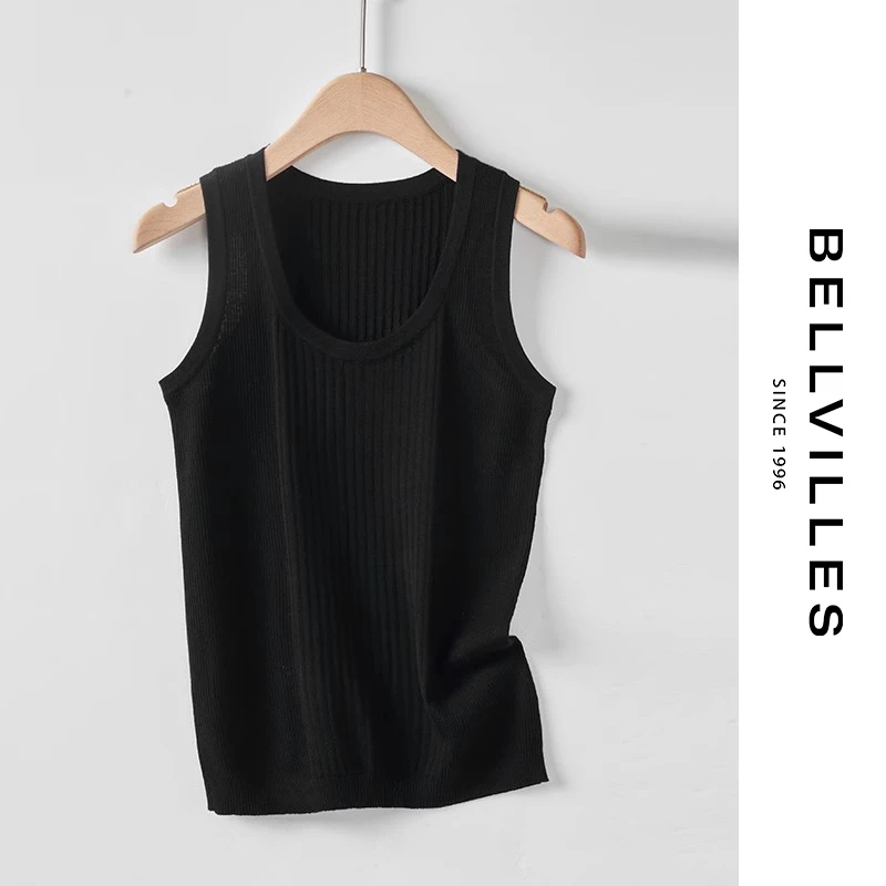 BELLVILLES/贝拉维拉时尚坎肩法式时髦 60支扬子纱大圆领精纺背心